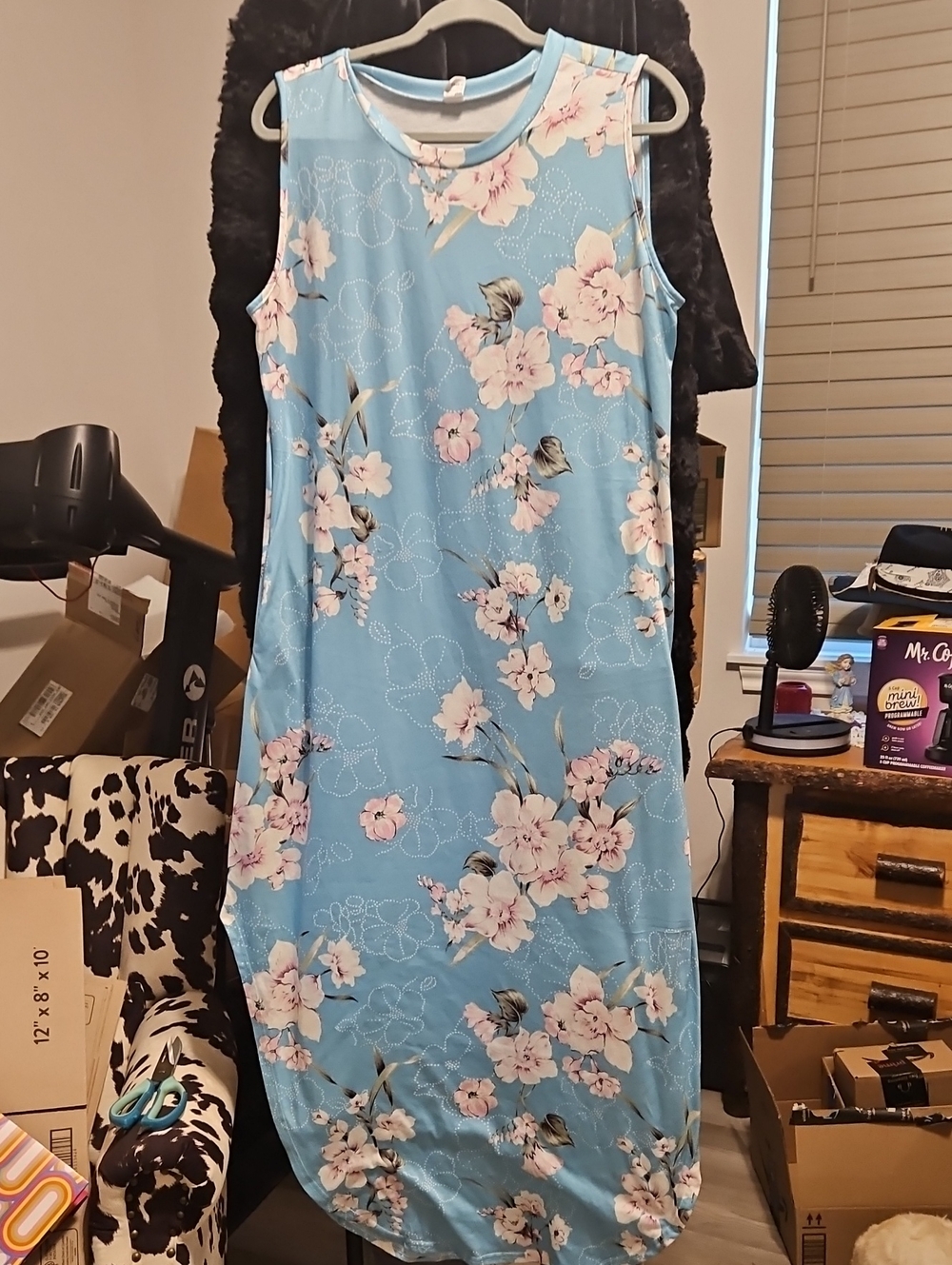 Floral Sleeveless Blue Tank Dress